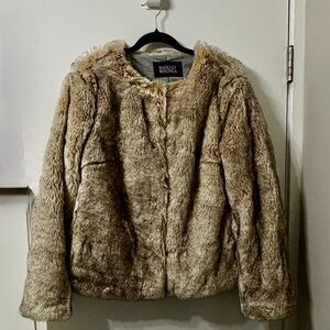 Badgley Mischka Plush Faux Fur Jacket in Light Tan
